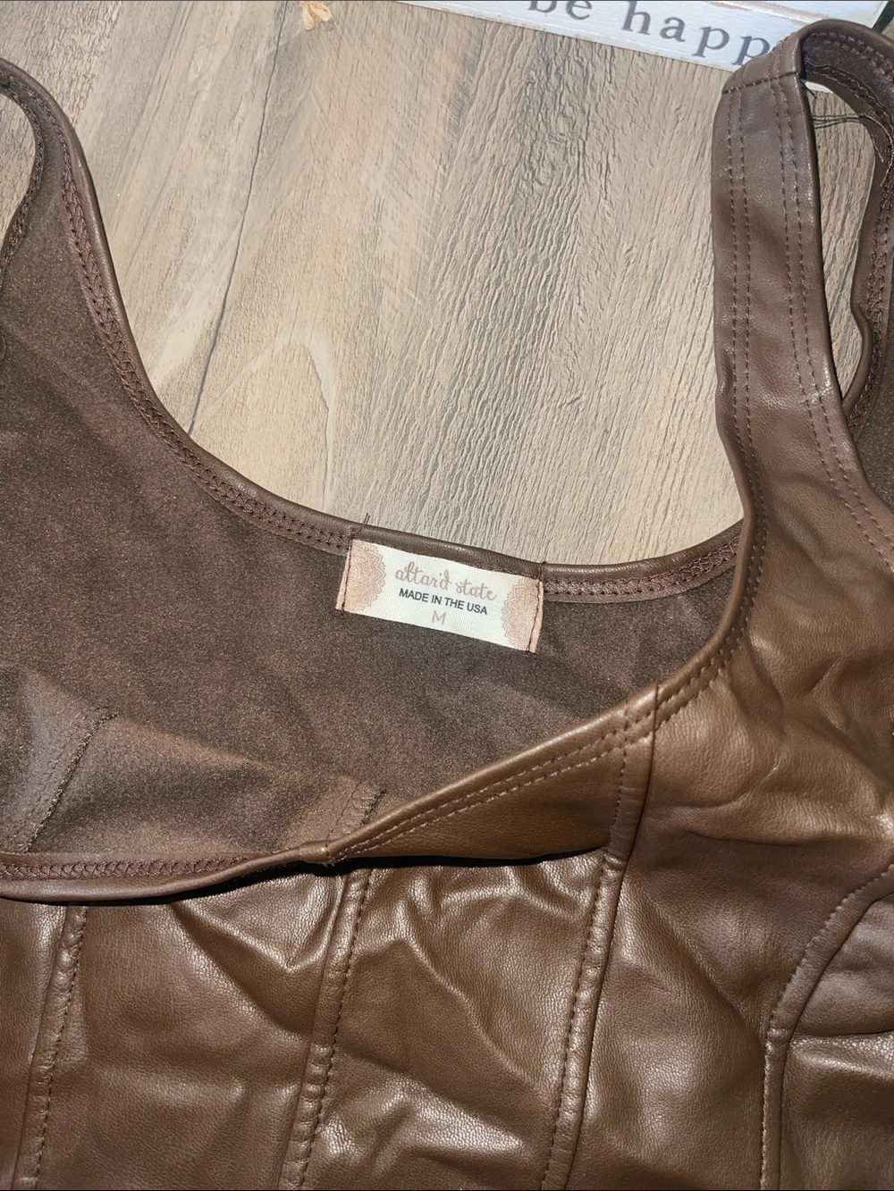 Altar'd State Brown Faux Leather Sleeveless Crop Top